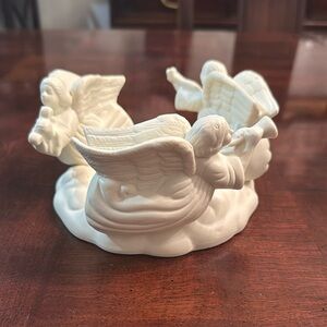 Avon Porcelain White Angel Pillar Candle Holder 3 Angels